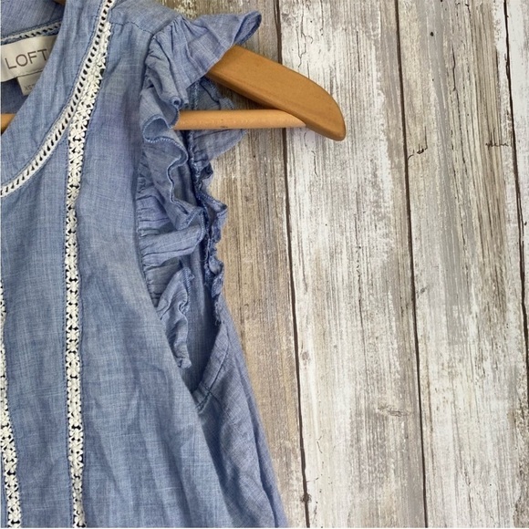 Loft Blue Ruffle Sleeveless Blouse - Picture 3 of 4
